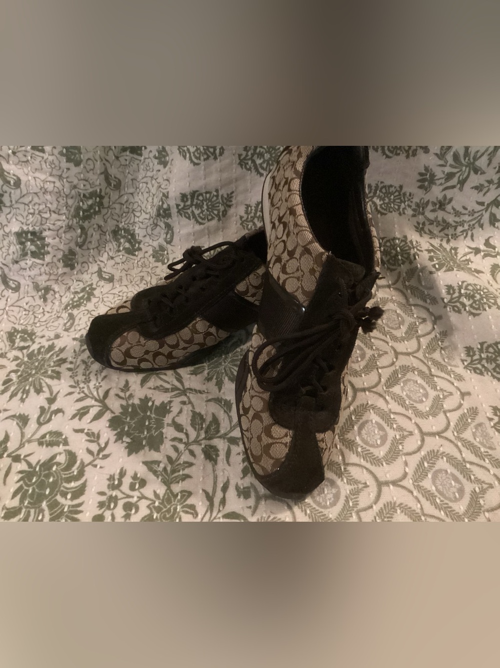 Coach Brown Signature Canvas and Black Trim Lace-Up Sneakers